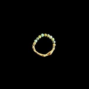 New 18k Gold Plated and African Pine Stretch Beaded Women's Ring